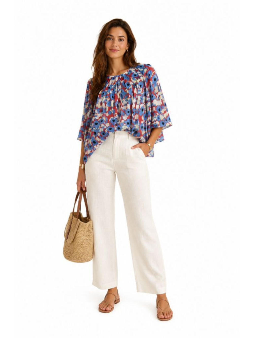 Joie 100% Silk Floral Peasant Blouse Size L Boho Balloon Sleeve Top - Picture 2 of 9